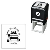 Tampon Auto-encreur Automatic and Wooden Stamp Cat Library (En situation)