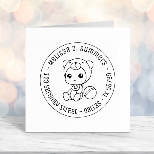 Tampon Auto-encreur Baby Boy Girl Bear Jumpsuit Round Address