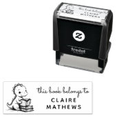 Tampon Auto-encreur Baby Dino Reader Ex Libris Timbre Personnalisé (En situation)
