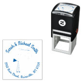 Tampon Auto-encreur Baby shower cigogne bleu garçon (En situation)