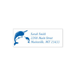Tampon Auto-encreur Baby shower Narwhal Blue Boy Whale