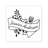 Tampon Auto-encreur Badge Rustique Floral Ribbon Nom personnalisé (Design)