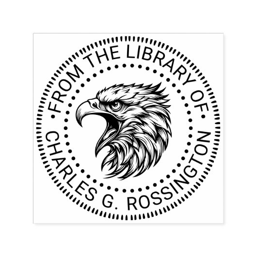 Tampon Auto-encreur Bald Eagle Head avec Open Beak Library Nom du livr (Design)