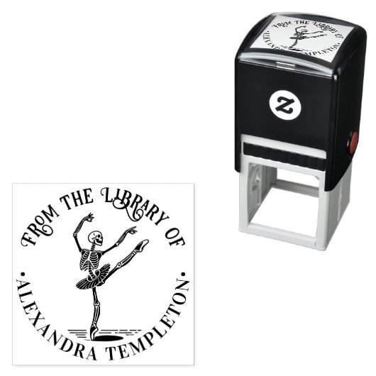 Tampon Auto-encreur Ballet Dancer Squelette sur Pointe Bibliothèque No (En situation)