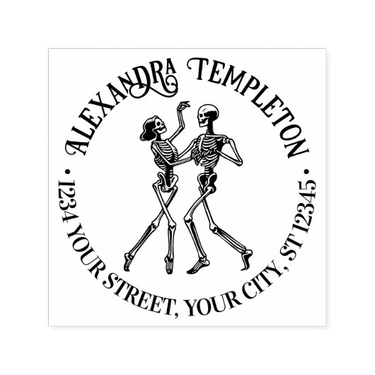 Tampon Auto-encreur Ballroom Dancing Skeleton Couple Nom Ret Adresse (Design)
