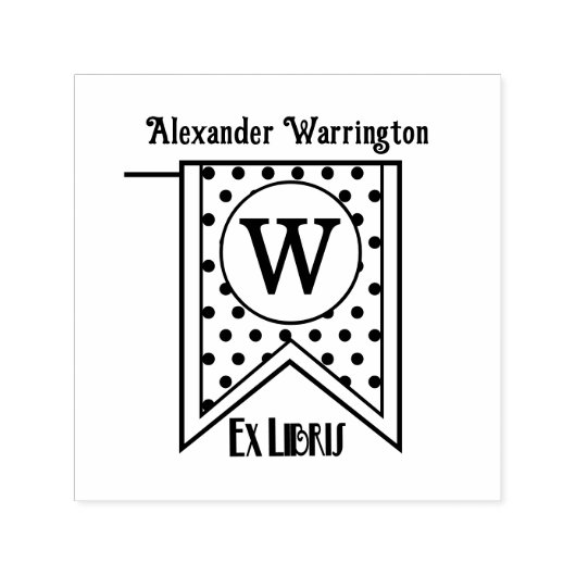 Tampon Auto-encreur Bannière initiale pois Monogram Ex Librairie Livre (Design)