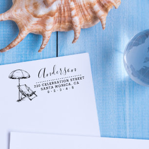 Tampon Auto-encreur Beach Chair & Umrella Script Name Adresse de retou