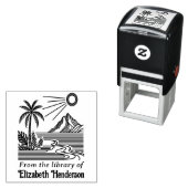 Tampon Auto-encreur Beach Palm Tree Mountain SQ Library Nom du livre (En situation)