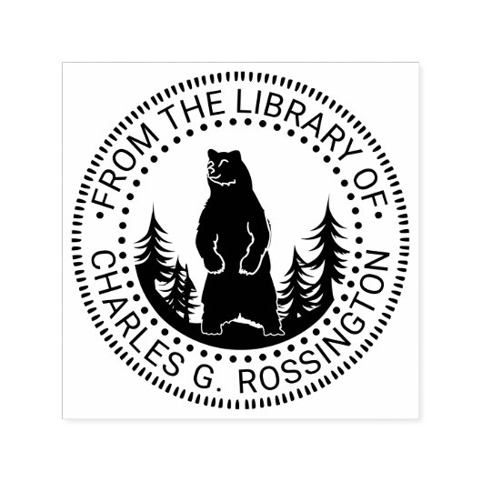 Tampon Auto-encreur Bear and Trees Silhouette Round Library Nom du liv (Design)
