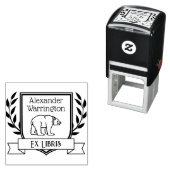 Tampon Auto-encreur Bear Crest Ribbon Ex Librairie Nom du livre (En situation)