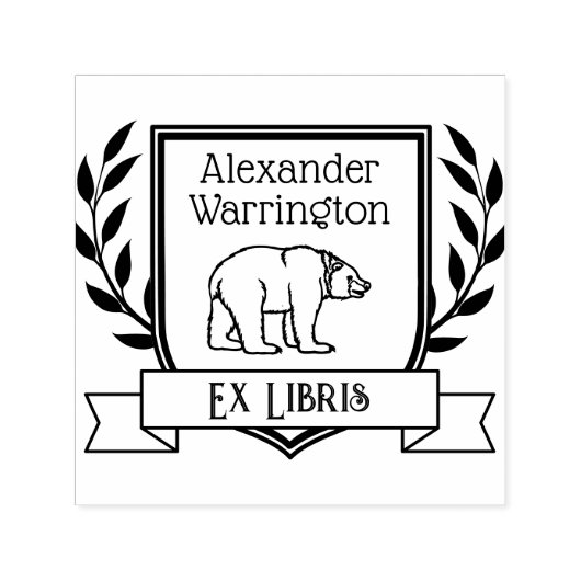 Tampon Auto-encreur Bear Crest Ribbon Ex Librairie Nom du livre (Design)