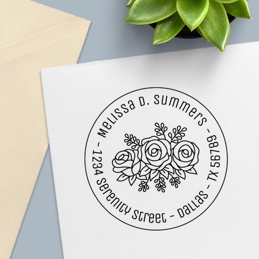 Tampon Auto-encreur Beau Bouquet de fleurs Roses Allocution ronde 3