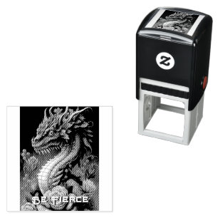 Tampon Auto-encreur Beau Dragon et Fleurs