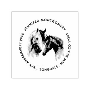 Tampon Auto-encreur Beaux chevaux Boho Occidental Nom et adresse