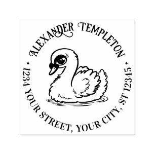 Tampon Auto-encreur Bébé cygne avec nom bambou adresse de retour