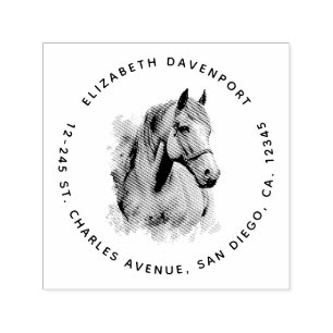Tampon Auto-encreur Belle Adresse de Portrait de Tête de Cheval