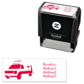 Tampon Auto-encreur Belle ambulance rouge caricature van (En situation)