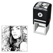 Tampon Auto-encreur Belle Femme et Oranges (En situation)