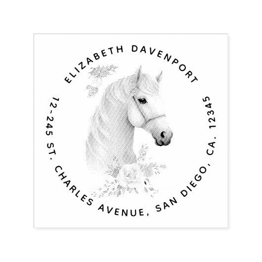 Tampon Auto-encreur Belle tête de cheval Boho Floral (Design)