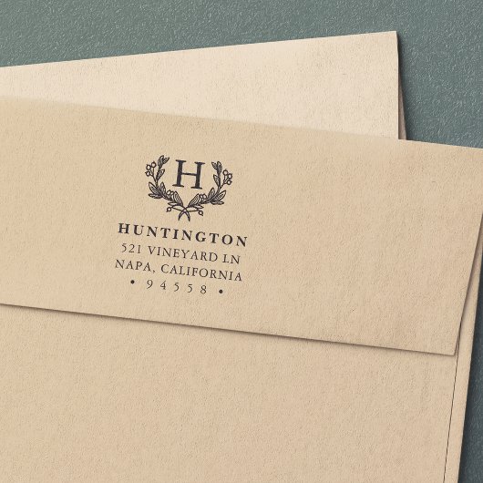 Tampon Auto-encreur Berry Laurel Monogramme Adresse de retour Timbre