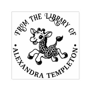 Tampon Auto-encreur Bibliothèque de Giraffe pour bébé tacheté Nom du l