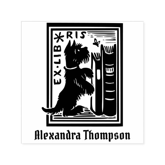 Tampon Auto-encreur Bibliothèque des chiens et papillons Ex Libris Nom (Design)