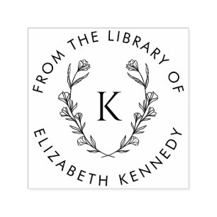 Tampon Auto-encreur Bibliothèque ronde initiale de la couronne végétal