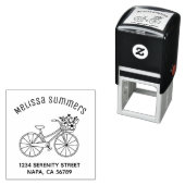Tampon Auto-encreur Bicyclette avec une adresse de panier à fleurs (En situation)