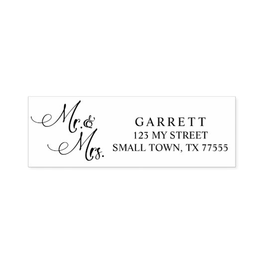 Tampon Auto-encreur Black Modern Simple Script Mariage Mr & Mrs. (Design)