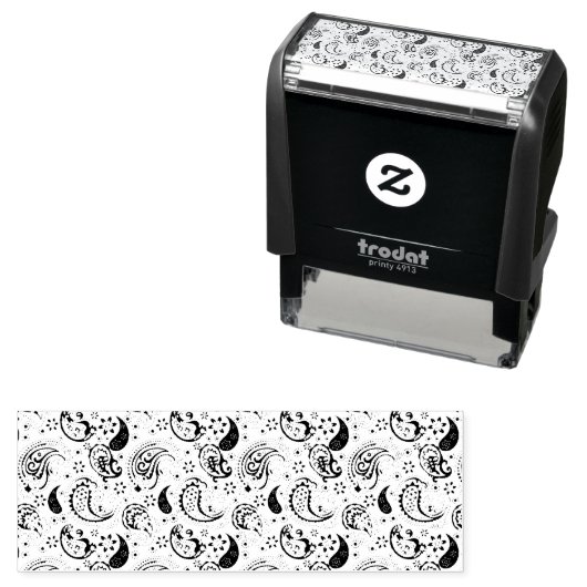 Tampon Auto-encreur Black & White Paisley Pattern –Elegant Textile Art (En situation)