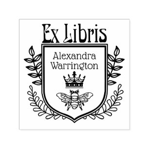 Tampon Auto-encreur Blason botanique abeille avec couronne Ex Libris n