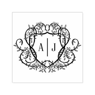 Tampon Auto-encreur Blason de monogramme de rose débridée Jardin angla