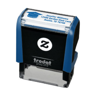Tampon Auto-encreur Bleu Graduation Custom Graduate Adresse de retour