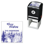 Tampon Auto-encreur Bleu Moderne Merry xmas arbres forêt pludeer (En situation)
