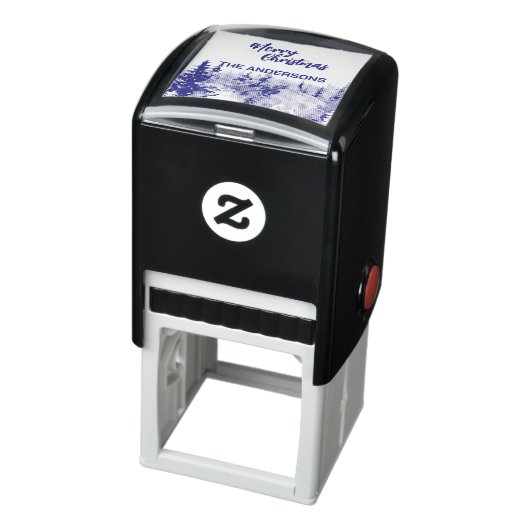 Tampon Auto-encreur Bleu Moderne Merry xmas arbres forêt pludeer (Produit)