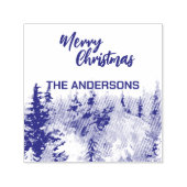Tampon Auto-encreur Bleu Moderne Merry xmas arbres forêt pludeer (Design)
