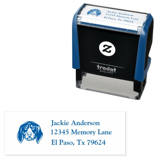 Tampon Auto-encreur BLEUE COONHOUND | Nom et adresse de retour (En situation)