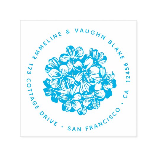 Tampon Auto-encreur Blue Hydrangea Blossom Adresse de retour Botanique (Design)