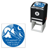 Tampon Auto-encreur Blue Mountain Landcape Silhouette Adresse de retou (En situation)