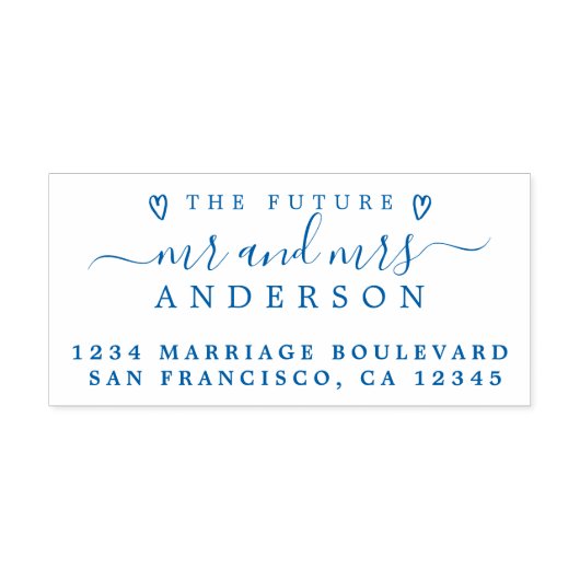 Tampon Auto-encreur Blue Script Future M. Mme Mariage Adresse de retou (Design)
