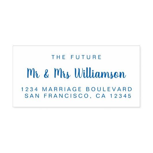 Tampon Auto-encreur Blue Script Future M. Mme Mariage Adresse de retou (Design)