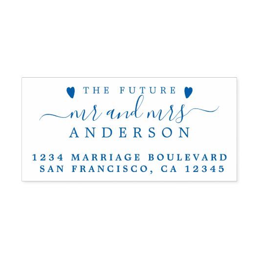 Tampon Auto-encreur Blue Script Future M. Mme Mariage Adresse de retou (Design)