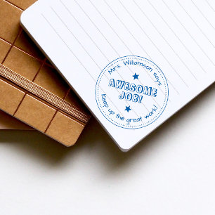 Tampon Auto-encreur Blue Stars & Personalized Awesome Professeur d'emp