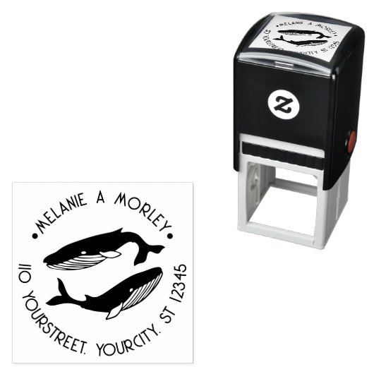 Tampon Auto-encreur Blue Whales Beach Thème Ronde Nom Adresse de retou (En situation)