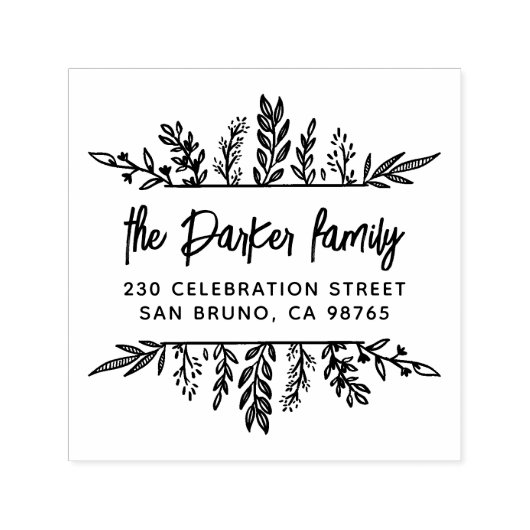 Tampon Auto-encreur Boho Feuilles dessinés à la main Frame Whimsy Adre (Design)