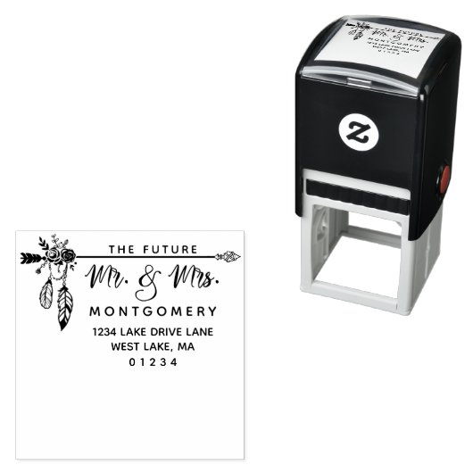 Tampon Auto-encreur Boho Floral L'avenir M. & Mme Adresse de retour (En situation)
