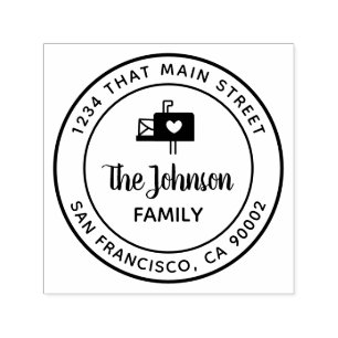 Tampon Auto-encreur Boîte aux lettres avec coeur, adresse de retour, 