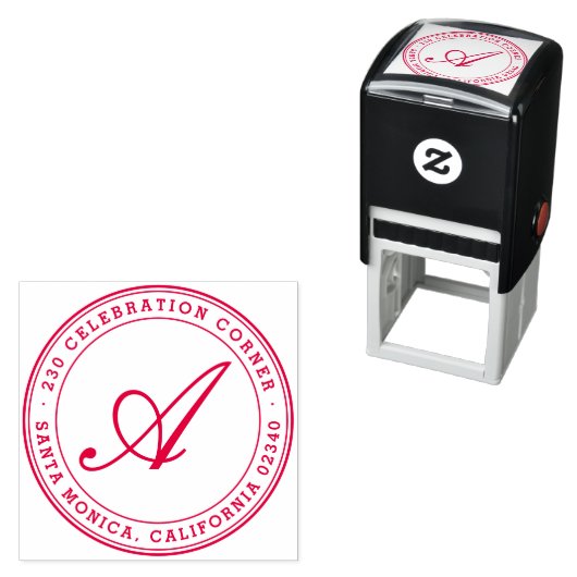 Tampon Auto-encreur Bold Classic Script Monogramme Arrondi Adresse de (En situation)