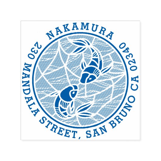 Tampon Auto-encreur Bold Japanese Koi Pond Nom de famille Adresse de r (Design)