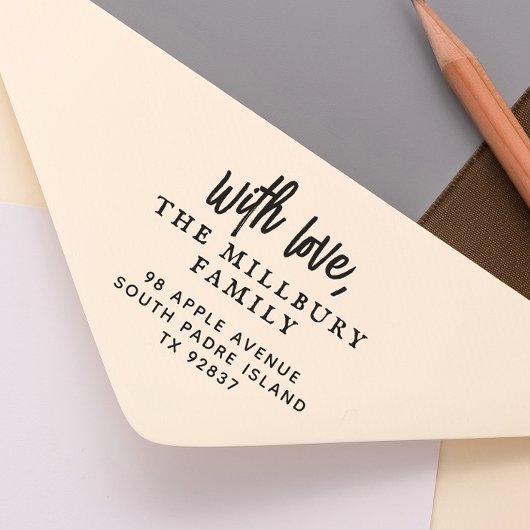 Tampon Auto-encreur Bold With Love Nom de famille personnalisé Adresse